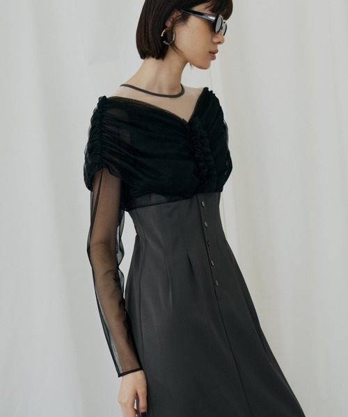 ANDRESD ドレス シアーギャザーコラムドレス / sheer gathered column