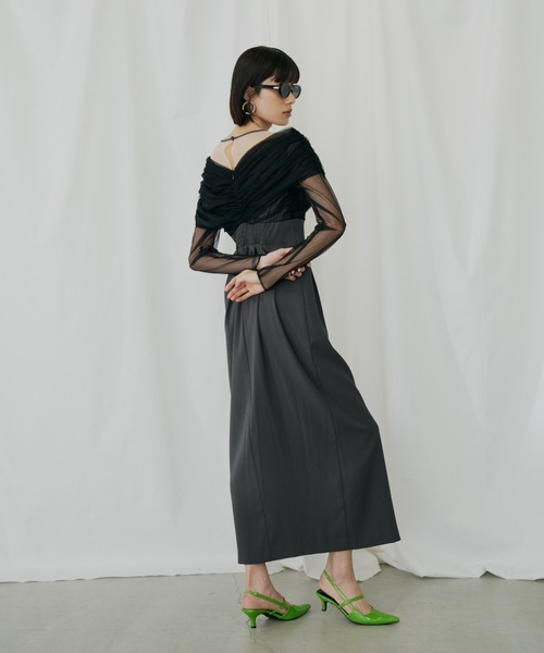 ANDRESD ドレス シアーギャザーコラムドレス / sheer gathered column