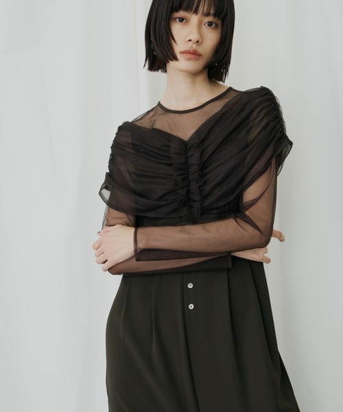 ANDRESD ドレス シアーギャザーコラムドレス / sheer gathered column