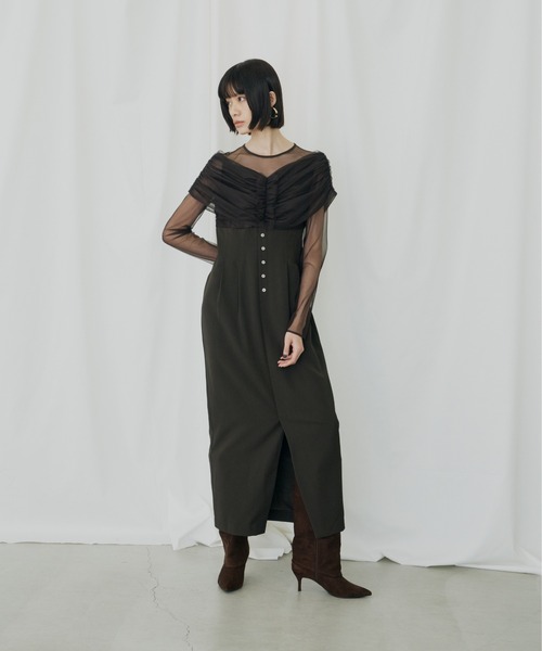 ANDRESD ドレス シアーギャザーコラムドレス / sheer gathered column