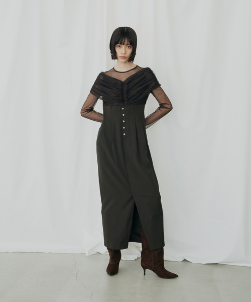 ANDRESD パーティードレス ドレス シアーギャザーコラムドレス / sheer