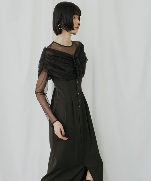 ANDRESD パーティードレス ドレス シアーギャザーコラムドレス / sheer
