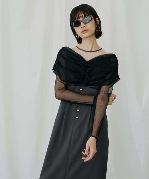 ANDRESD パーティードレス ドレス シアーギャザーコラムドレス / sheer