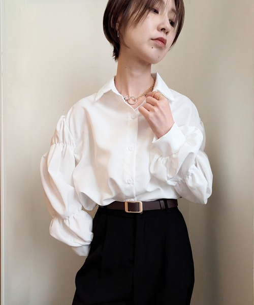 styiro（スタイロ） ブラウス シャツ パフボリューム袖白ブラウス