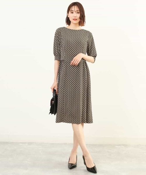 「MK MICHEL KLEIN」 半袖ワンピース 40 ライトブラウン レディース_画像6
