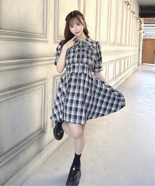 【店舗完売品】one way 2wayワンピース 黒ドット one way（ワンウェイ） ワンピース レイヤードフロントジップ