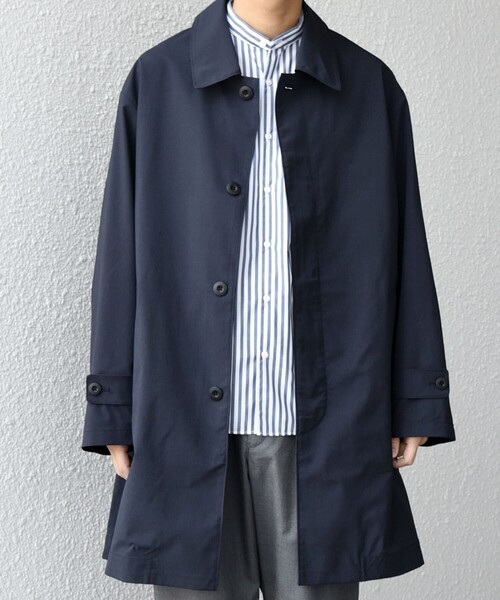 ロング ステンカラーコート 撥水加工　ネイビー green label relaxing（グリーンレーベルリラクシング） ステンカラー