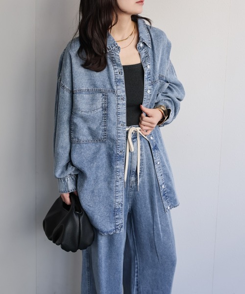 ap retro ブラウス シャツ 「接触冷感」とろみデニム 2WAYルーズ