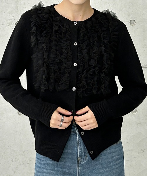フリルカーディガン Ezick カーディガン Peplum frill cardigan ペプラムフリル
