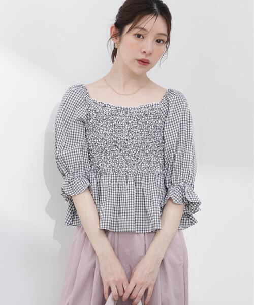 a/mie ブラウス シャツ 「a」シャーリングペプラムブラウス