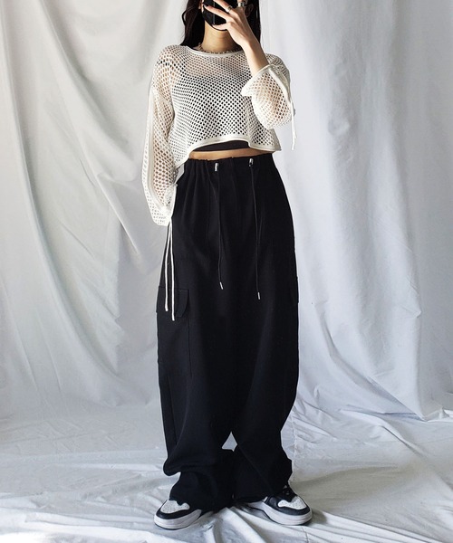 「me+em select」 カーゴパンツ MEDIUM ブラック レディース_画像8
