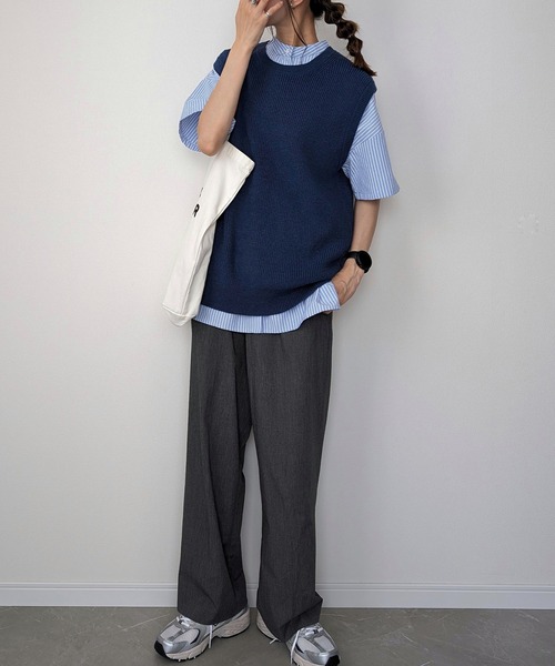 「junoah」 半袖ブラウス LARGE グレー レディース_画像6