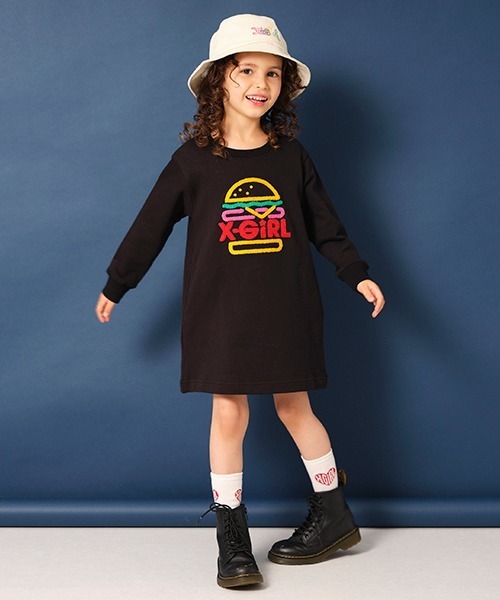 「X-girl Stages」 「KIDS」長袖ワンピース 120cm ブラック キッズ_画像3