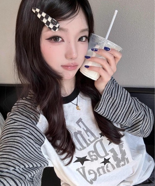 Sibra（シブラ） tシャツ 星柄ロゴプリント ボーダーラグラン長袖T