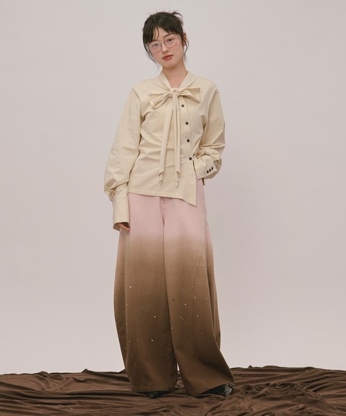 アシンメトリーRibbonトップス loin nuit tシャツ asymmetry ribbon tops / アシンメトリーリボン