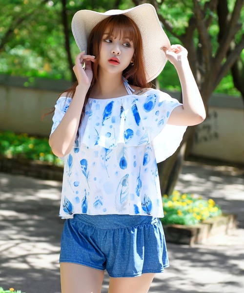 【国内送関税込】CUPSHE ネオンストリーク タンキニ セット 水着 Lace Ladies 水着 オフショルカバーアップ付タンキニ・ビキニ 4