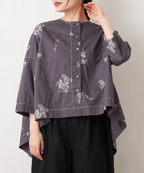 pual ce cin ブラウス シャツ メッシュクロス刺繍ブラウス