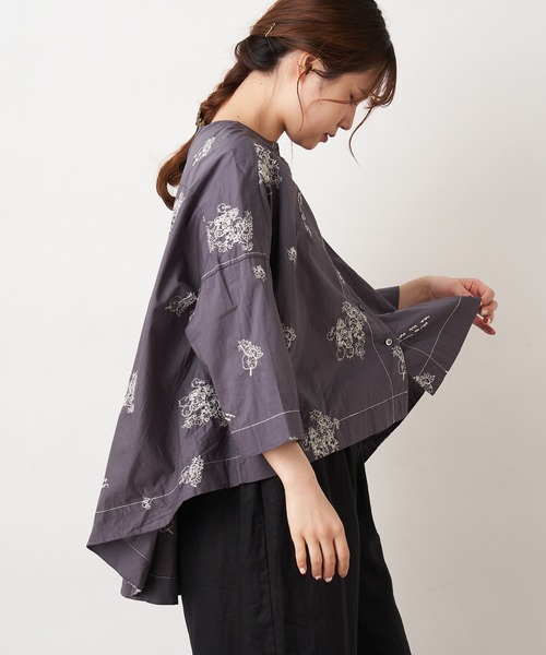 pual ce cin シャツ ブラウス ひまわり手描き刺繍ブラウス