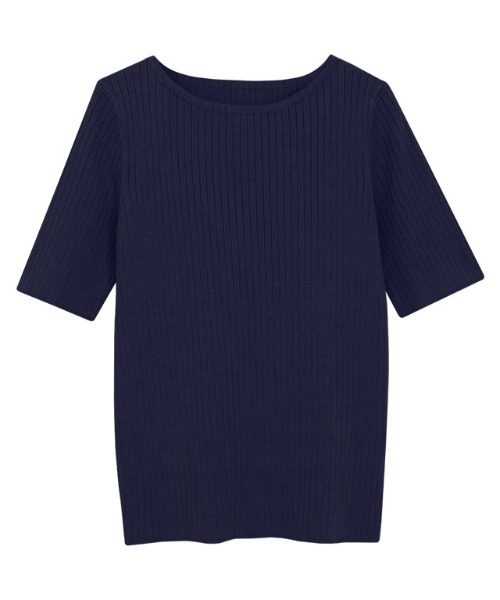 シルクニット半袖　ブルー A会場】シルクタッチウォッシャブル半袖リブニット 【Pierrot