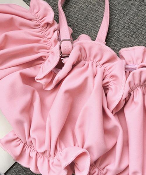 ■新品■PINK(ピンク)シャインショルダーラッフルビキニセット XSorS □新品□PINK(ピンク)シャインショルダーラッフルビキニセット XSorS