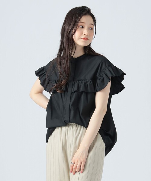 ブラウス シャツ バンドカラー フリルブラウス レディース BEAMS HEART ブラウス シャツ バンドカラー フリルブラウス