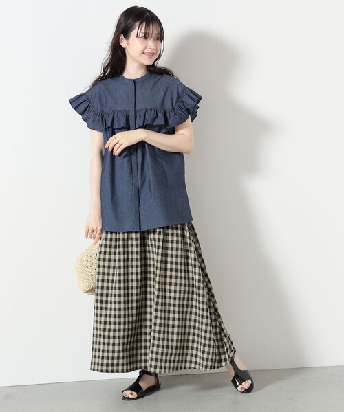 ブラウス シャツ バンドカラー フリルブラウス レディース BEAMS HEART ブラウス シャツ バンドカラー フリルブラウス