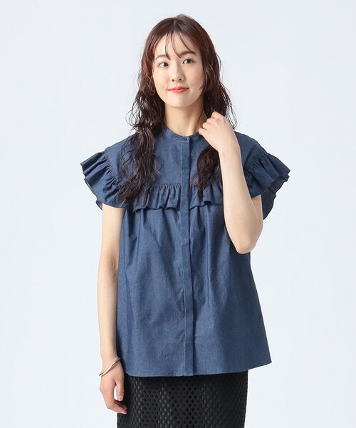 ブラウス シャツ バンドカラー フリルブラウス レディース BEAMS HEART ブラウス シャツ バンドカラー フリルブラウス