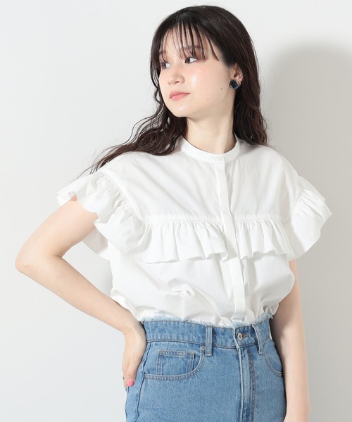 ブラウス シャツ バンドカラー フリルブラウス レディース BEAMS HEART ブラウス シャツ バンドカラー フリルブラウス