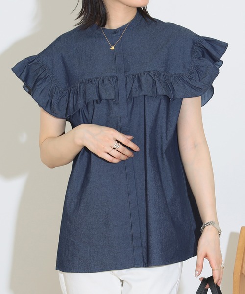 ブラウス シャツ バンドカラー フリルブラウス レディース BEAMS HEART ブラウス シャツ バンドカラー フリルブラウス