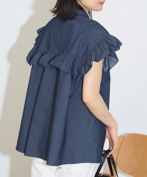 ブラウス シャツ バンドカラー フリルブラウス レディース BEAMS HEART ブラウス シャツ バンドカラー フリルブラウス