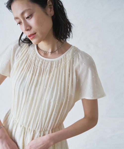 Ample 楊柳ドビードットワンピース　アイボリー Audrey and John Wad ワンピース 楊柳ドビードットロング