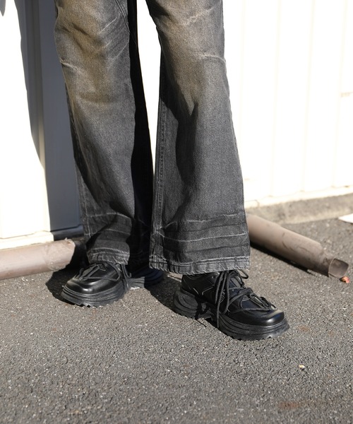 shoes365 スニーカー 「shoes365」個性装飾靴紐 スクエアトゥ厚底