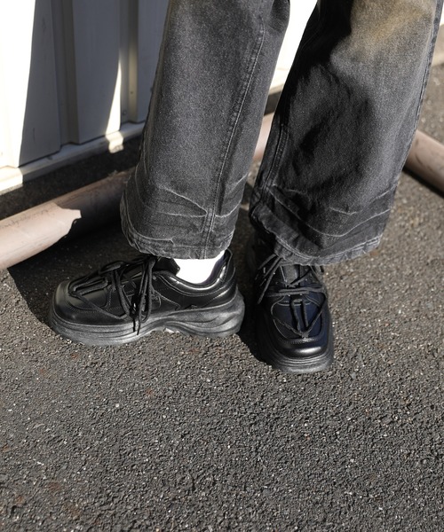 shoes365 スニーカー 「shoes365」個性装飾靴紐 スクエアトゥ厚底 