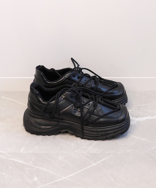 shoes365 スニーカー 「shoes365」個性装飾靴紐 スクエアトゥ厚底