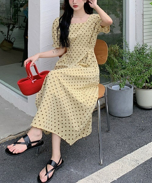 Ritomo De Ricco ワンピース スクエアネックドットワンピース