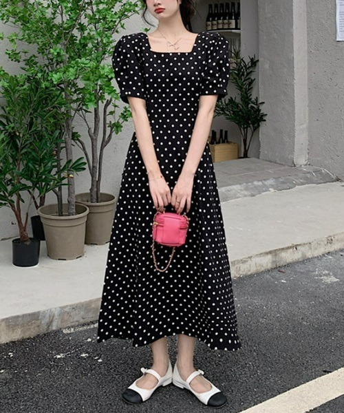 Ritomo De Ricco ワンピース スクエアネックドットワンピース