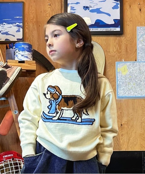 GROOVYCOLORS キッズ　スウェット 120 GROOVY COLORS ニット SKI DOG Crewneck Knit Pullover キッズ