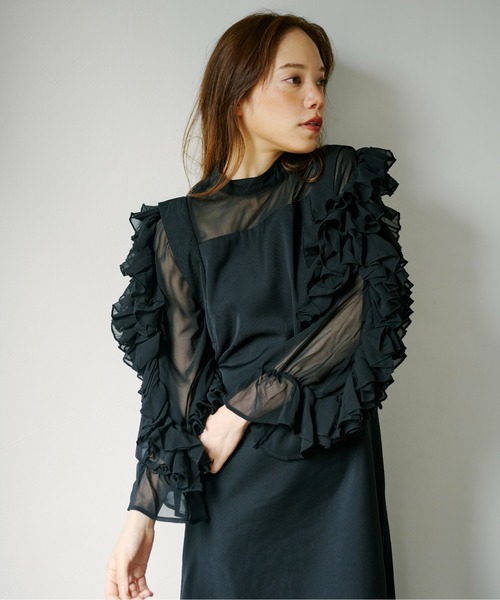 terrace ワンピース フルーエントカルゼ×シフォン フリルシアー