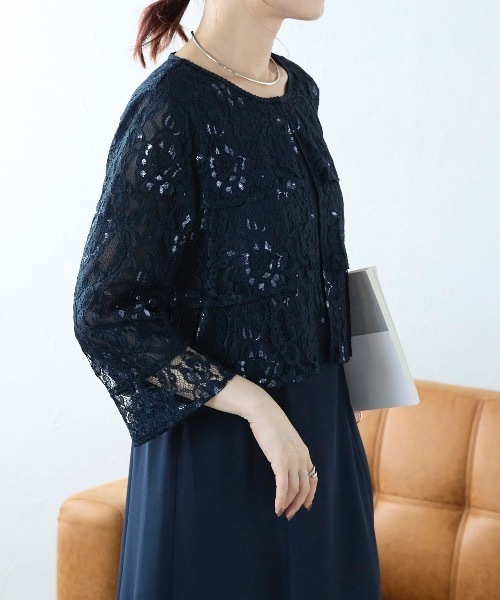 ＆HALF ドレス レースノーカラーレイヤーワンピース(結婚式/入学式