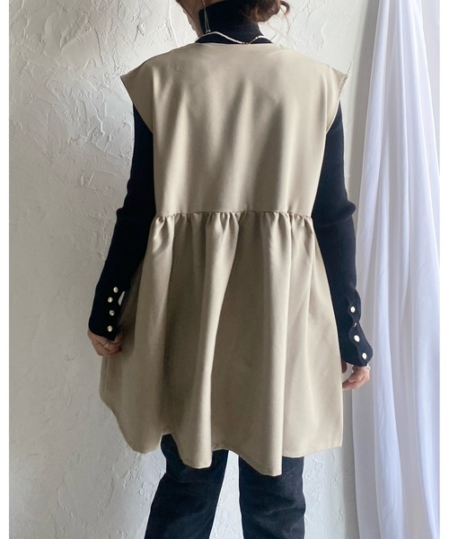 She's Closet ベスト ジレ 切り替えギャザーフレアペプラム