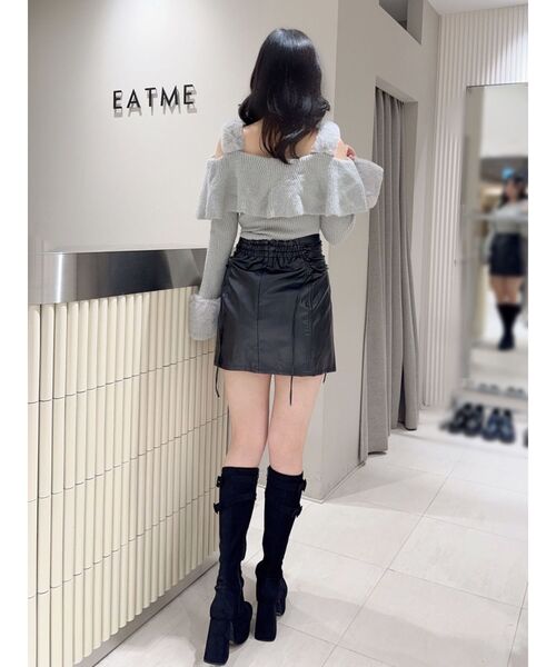 新品未使用タグ付 EATME レースアップスカート グレーチェック 益若つばさ EATME スカート フェイクレザーレースアップミニスカート