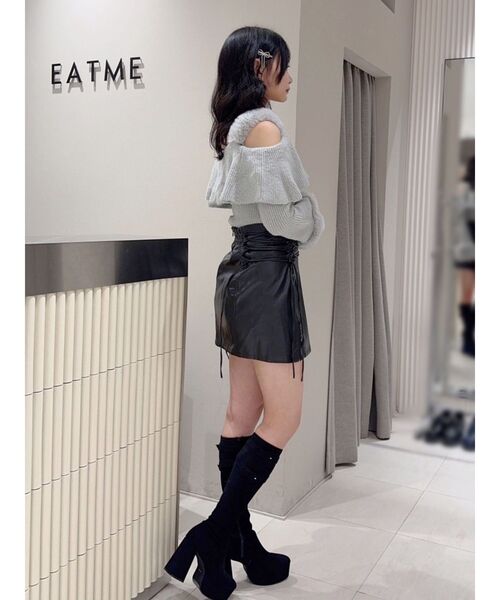 EATME スカート フェイクレザーレースアップミニスカート