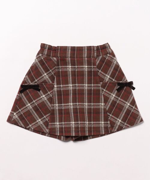HARVESTY チェックカルメンキュロットブラウン KP パンツ チェックスカート風キュロット(90〜140) キッズ 子供服