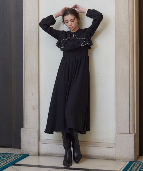 ぱいん☆　Lワンピ 洗える／前開き／フォーマル】バイカラー ワンピース