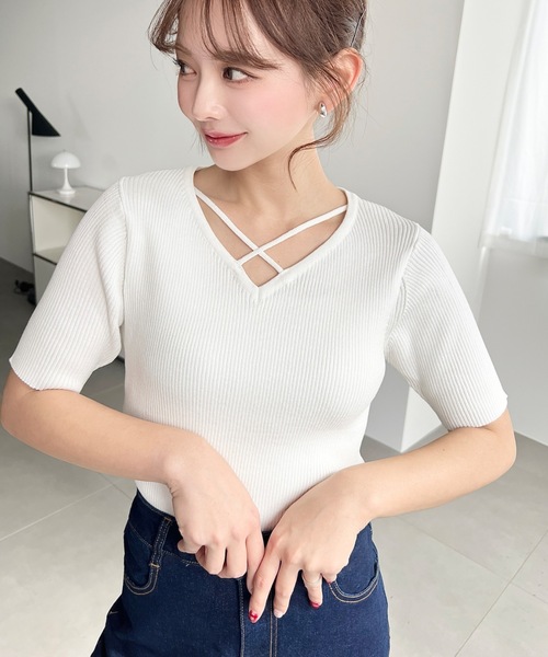 ニット/セーター MISTREASS Cutting Sleeve Rib Kint Top mystic（ミスティック） ニット セーター 「3点セット」クロスニット