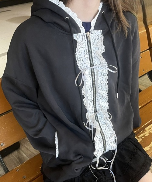 レース付きパーカー レース付きZIPパーカー | OLIVE des OLIVE(オリーブ デ オリーブ