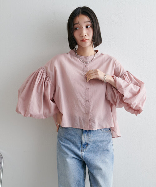 Discoat ブラウス シャツ コットンシアー袖バルーンブラウス5分