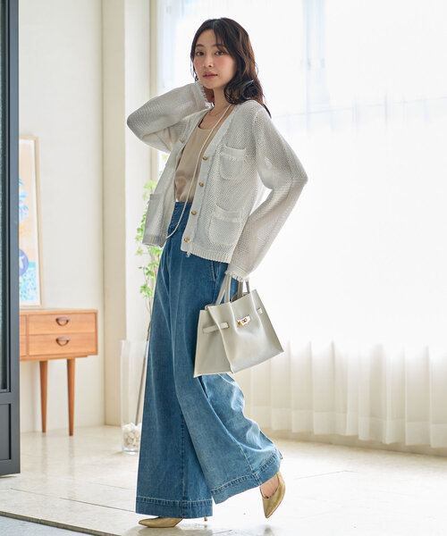 【名品・着回し最強】綿麻ラメバスケットニットカーディガン La boutique Bonbon カーディガン 「名品・着回し最強」綿麻ラメ