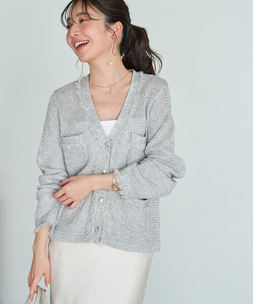 【名品・着回し最強】綿麻ラメバスケットニットカーディガン La boutique Bonbon カーディガン 「名品・着回し最強」綿麻ラメ