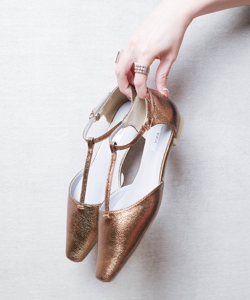 EVOL パンプス / 「軽量・柔らかい」Tストラップスクエアフラット  